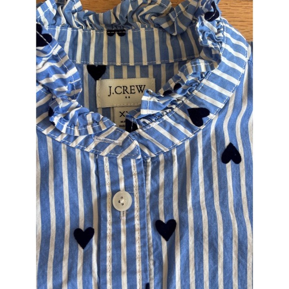 J. Crew Tops - J. Crew Blue White Stripe Heart Print Button Up Shirt Top XXS Business casual